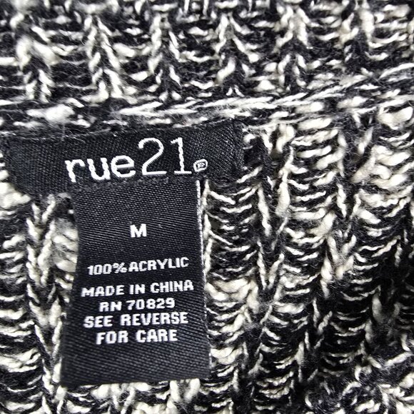 Rue21 Womens Black & White Knit Cardigan Sweater Medium Acrylic Tie Front - Picture 3 of 6